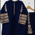 2 Pcs Women's Stitched Katan Silk Embroidered Shirt and Trouser