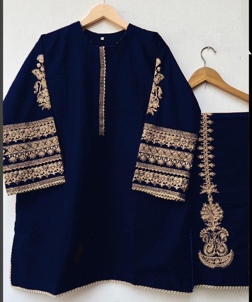 2 Pcs Women's Stitched Katan Silk Embroidered Shirt and Trouser