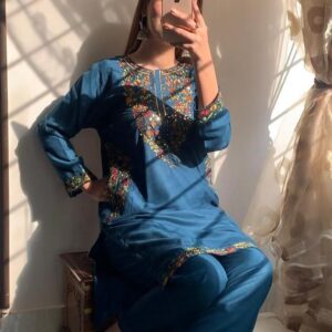 2 Pcs Women's Stitched Linen Embroidered Suit