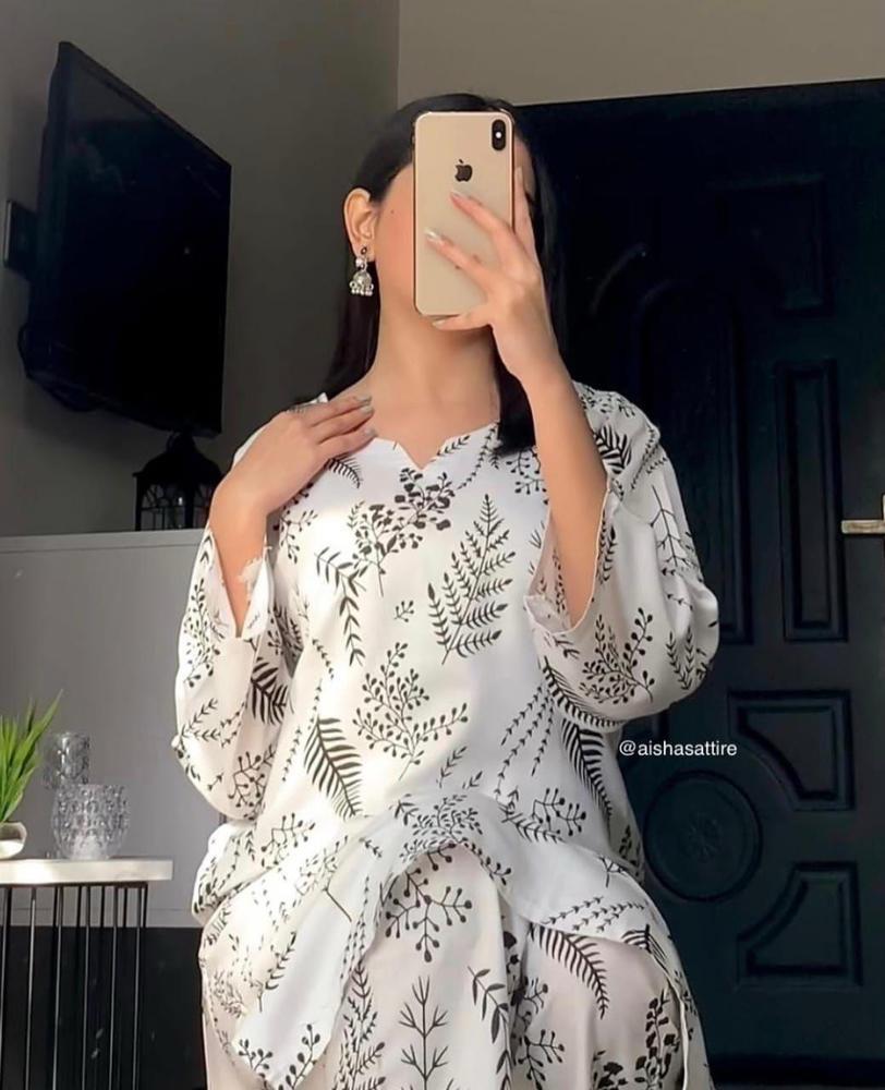 2 Pcs Women's Stitched Linen Printed Shirt and Trouser