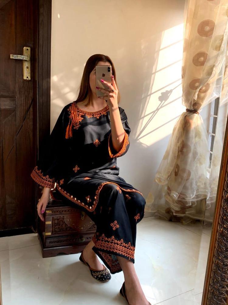 Women's Stitched Linen Embroidered Shirt and Trouser