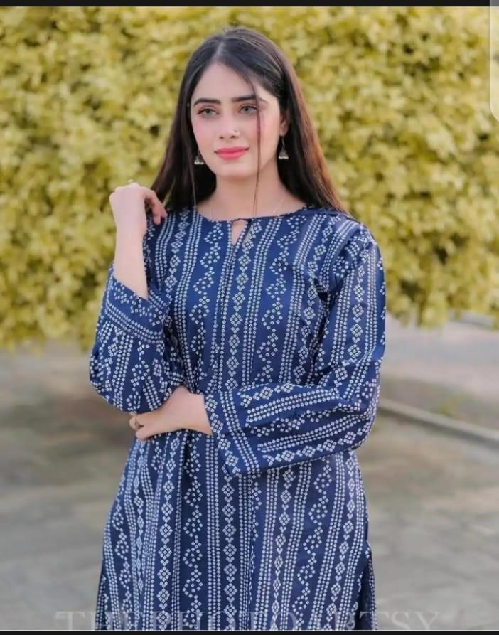 2 Pcs Women's Stitched Linen Printed Shirt and Trouser (2)